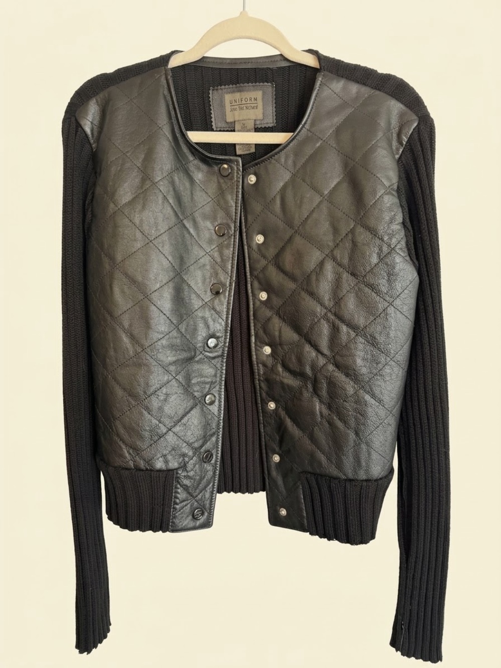 90s Vintage Leather Knit Sweater Jacket By John Paul Richard, NWT Size XL